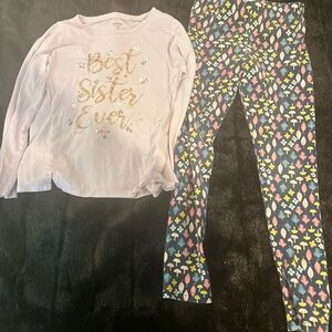 Carter’s Girls 2 Piece Outfit Size 10 – “Best Sister Ever” Pink Top & Leggings